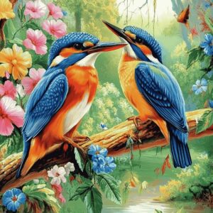 Diamond Painting 2 Ijsvogels voorbeeldafbeelding van het volledige ontwerp