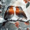 Diamond Painting 2 Roodborstjes in de winter voorbeeldafbeelding van het volledige ontwerp
