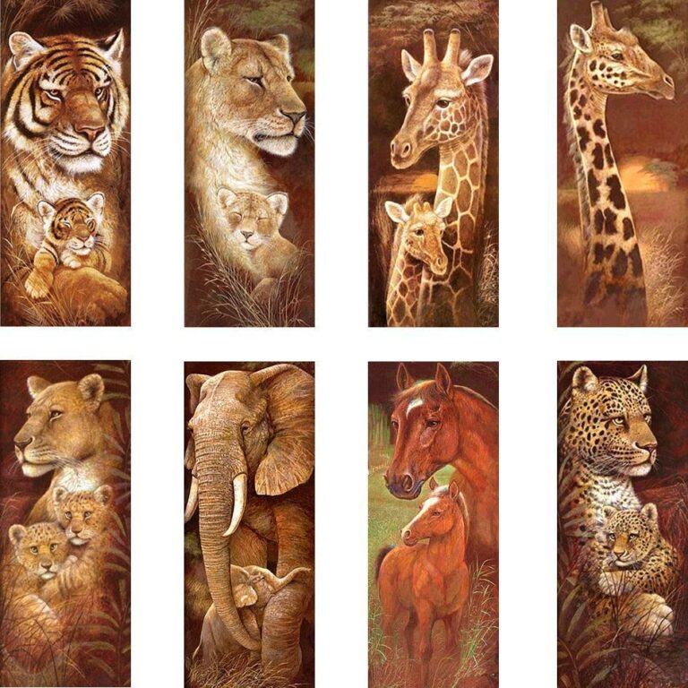 Diamond Painting 6 Soorten Dieren voorbeeldafbeelding van het volledige ontwerp