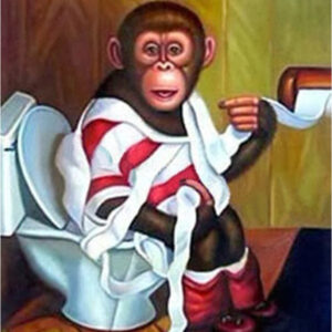 Diamond Painting Aap Op Toilet voorbeeldafbeelding van het volledige ontwerp