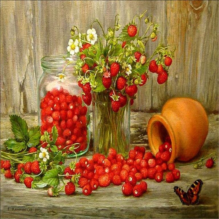 Diamond Painting Aardbeien Plant voorbeeldafbeelding van het volledige ontwerp