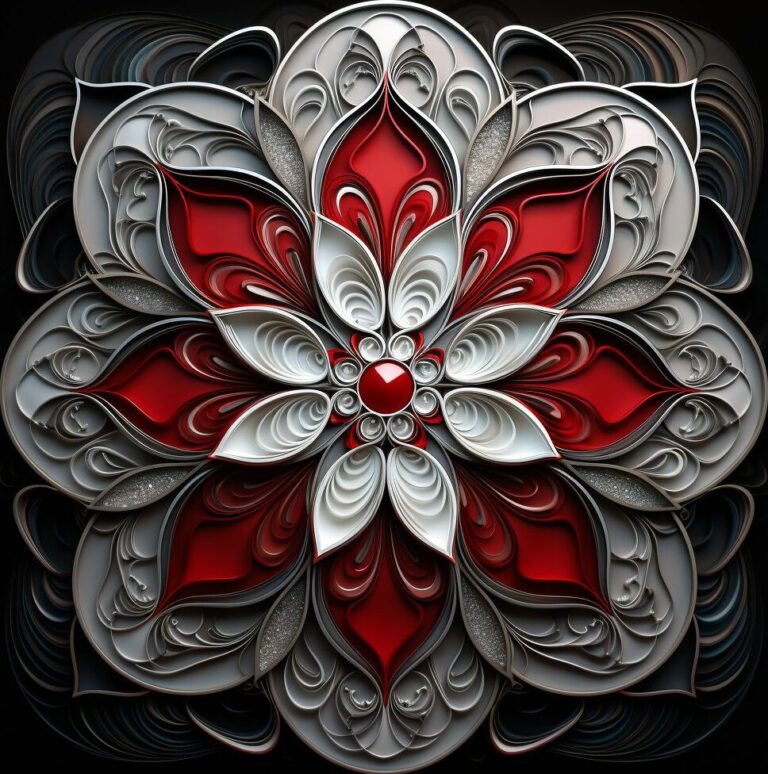 Diamond Painting Abstracte Bloemen Rood voorbeeldafbeelding van het volledige ontwerp