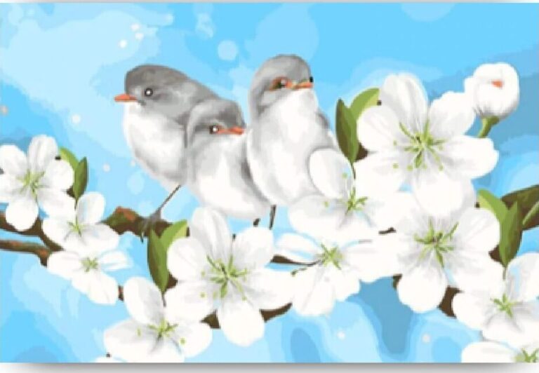 Diamond Painting Achtertuin Vogels voorbeeldafbeelding van het volledige ontwerp
