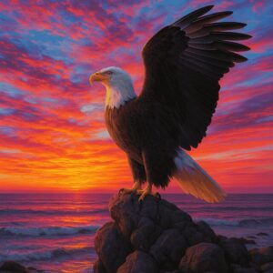 Diamond Painting Adelaar bij de zonsondergang voorbeeldafbeelding van het volledige ontwerp