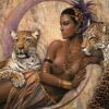 Diamond Painting Afrikaanse Vrouw & Luipaarden voorbeeldafbeelding van het volledige ontwerp
