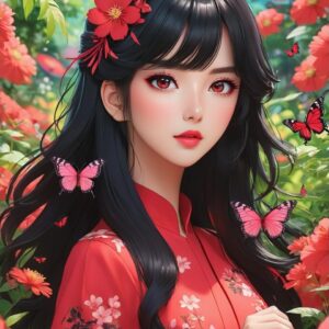Diamond Painting Anime Meisje in het Bos voorbeeldafbeelding van het volledige ontwerp