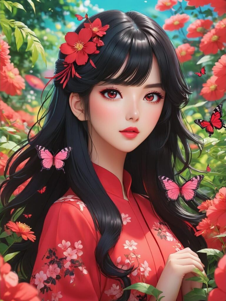 Diamond Painting Anime Meisje in het Bos voorbeeldafbeelding van het volledige ontwerp