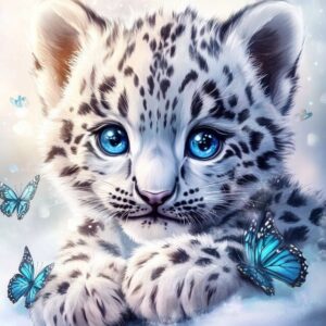 Diamond Painting Baby luipaard met blauwe ogen voorbeeldafbeelding van het volledige ontwerp
