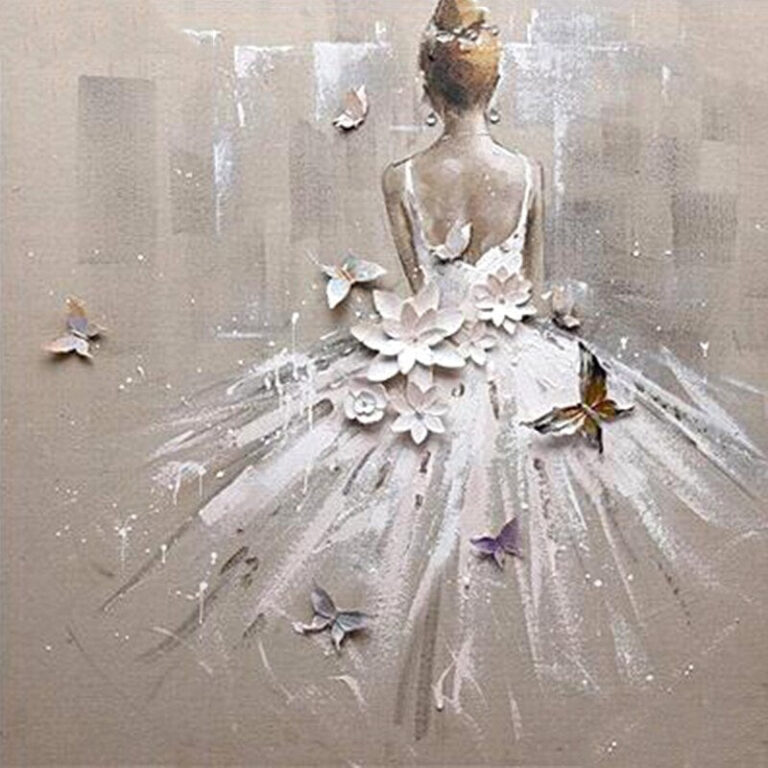 Diamond Painting Ballerina Wit Grijs voorbeeldafbeelding van het volledige ontwerp