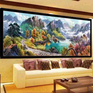 Diamond Painting Bergen Meer Groot Formaat voorbeeldafbeelding van het volledige ontwerp