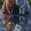 Diamond Painting Betoverende Katten en Wilde Reflecties – Surrealistische Illustratie voorbeeldafbeelding van het volledige ontwerp
