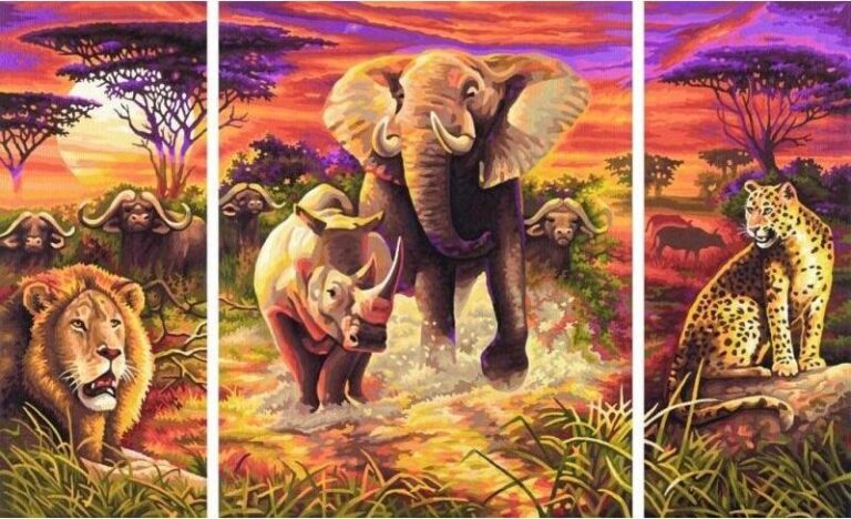 Diamond Painting Big Five 3 Luiken voorbeeldafbeelding van het volledige ontwerp