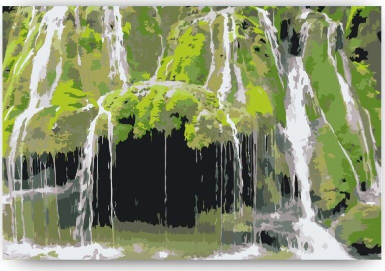 Diamond Painting Bigar watervallen, Roemenië voorbeeldafbeelding van het volledige ontwerp