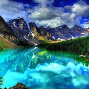 Diamond Painting Blauw Meer Canada voorbeeldafbeelding van het volledige ontwerp