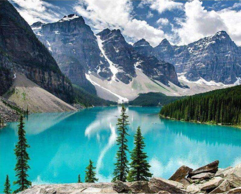 Diamond Painting Blauw Meer Canada Helder voorbeeldafbeelding van het volledige ontwerp
