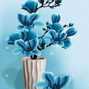 Diamond Painting Blauwe Bloemen Vaas voorbeeldafbeelding van het volledige ontwerp