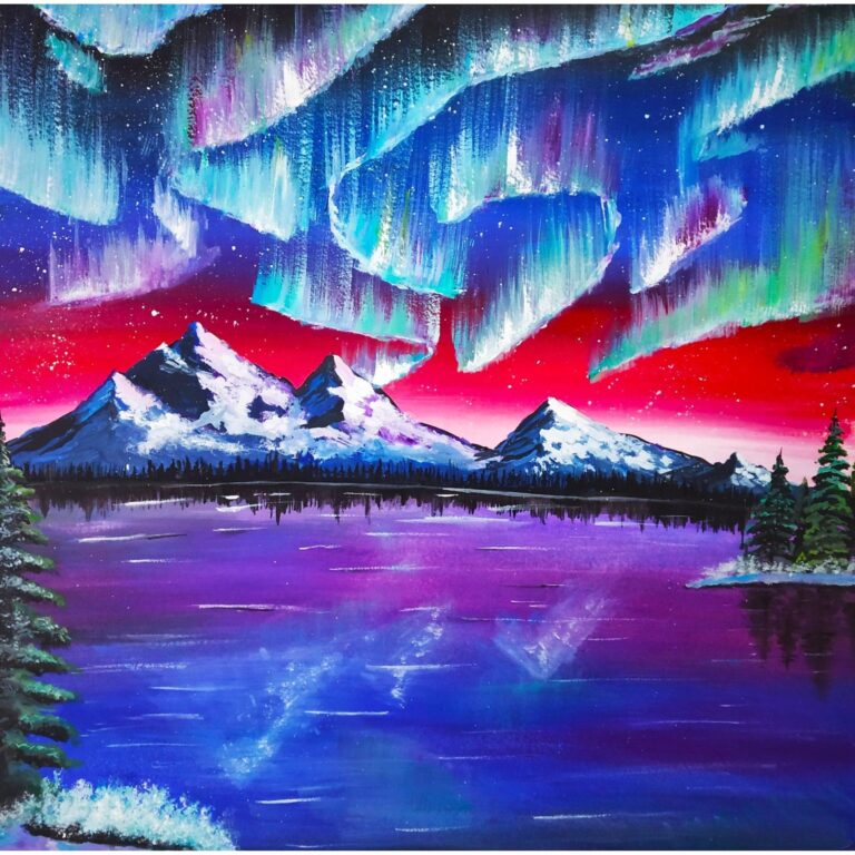 Diamond Painting Blauwe Lichten, Meer & Bergen voorbeeldafbeelding van het volledige ontwerp