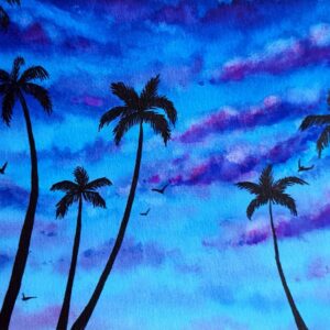 Diamond Painting Blauwe Lucht Achter Palmbomen voorbeeldafbeelding van het volledige ontwerp