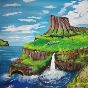 Diamond Painting Blauwe Oceaan En Waterval voorbeeldafbeelding van het volledige ontwerp