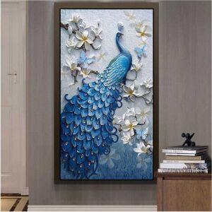 Diamond Painting Blauwe Pauw Groot Formaat voorbeeldafbeelding van het volledige ontwerp