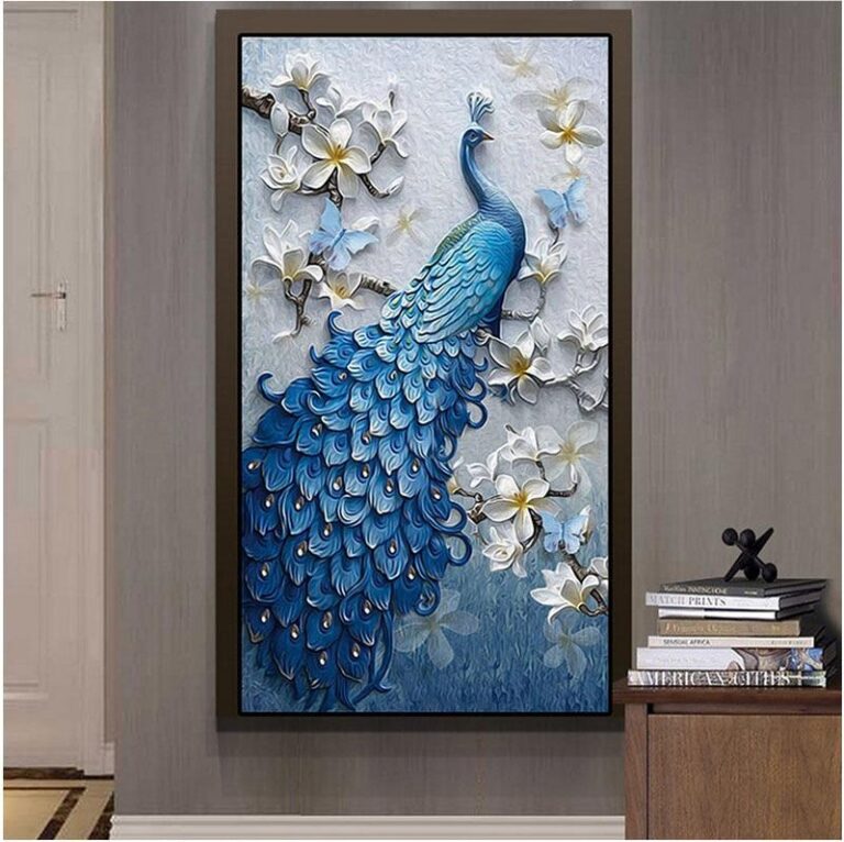 Diamond Painting Blauwe Pauw Groot Formaat voorbeeldafbeelding van het volledige ontwerp