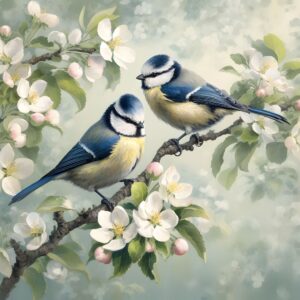 Diamond Painting Blauwe Pimpelmees voorbeeldafbeelding van het volledige ontwerp