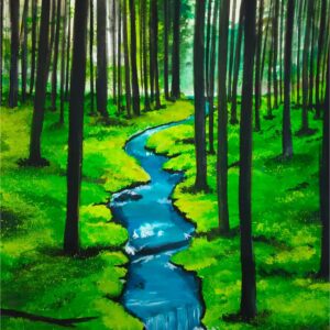 Diamond Painting Blauwe Stroom In De Jungle voorbeeldafbeelding van het volledige ontwerp