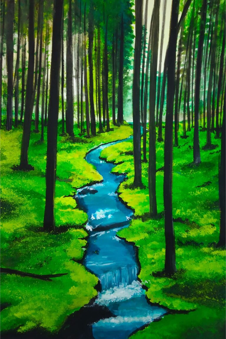 Diamond Painting Blauwe Stroom In De Jungle voorbeeldafbeelding van het volledige ontwerp