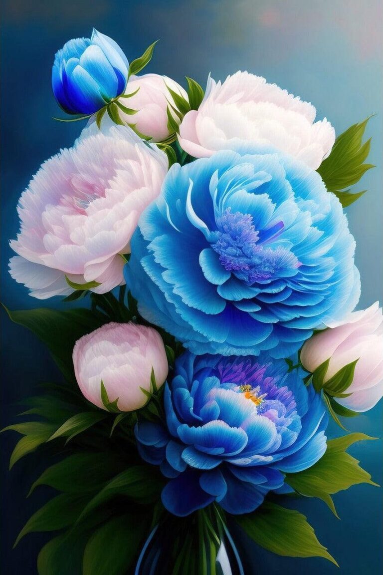 Diamond Painting Blauwe en Witte Bloemen voorbeeldafbeelding van het volledige ontwerp