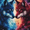 Diamond Painting Blauwe en rode wolf voorbeeldafbeelding van het volledige ontwerp