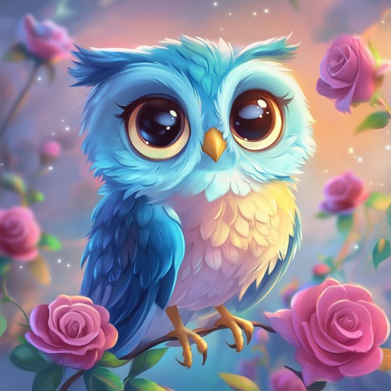 Diamond Painting Blauwe uil voorbeeldafbeelding van het volledige ontwerp