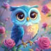 Diamond Painting Blauwe uil Diamond Painting met AB Stenen voorbeeldafbeelding van het volledige ontwerp
