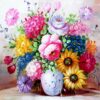 Diamond Painting - Kleurrijk boeket in glazen vaas voorbeeldafbeelding van het volledige ontwerp