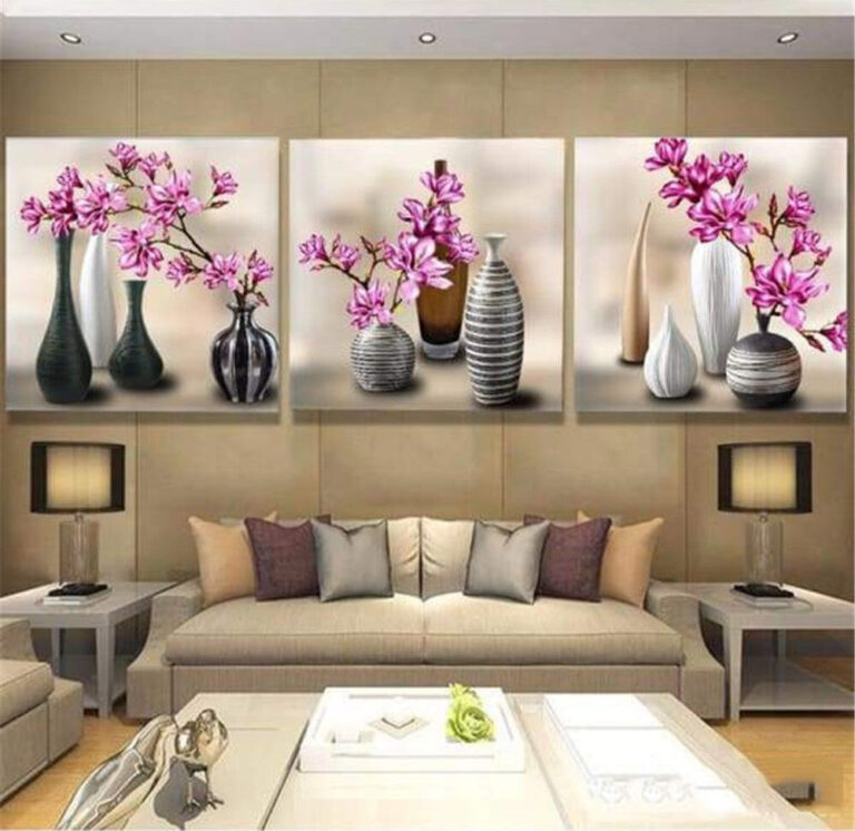 Diamond Painting Bloemen In Vaas 3 Luiken voorbeeldafbeelding van het volledige ontwerp