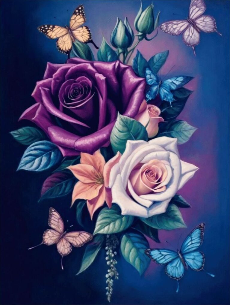 Diamond Painting Bloemen Kleurrijk voorbeeldafbeelding van het volledige ontwerp