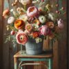 Diamond Painting Bloemen Op Stoel voorbeeldafbeelding van het volledige ontwerp