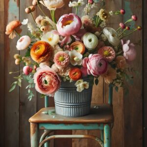Diamond Painting Bloemen Op Stoel voorbeeldafbeelding van het volledige ontwerp