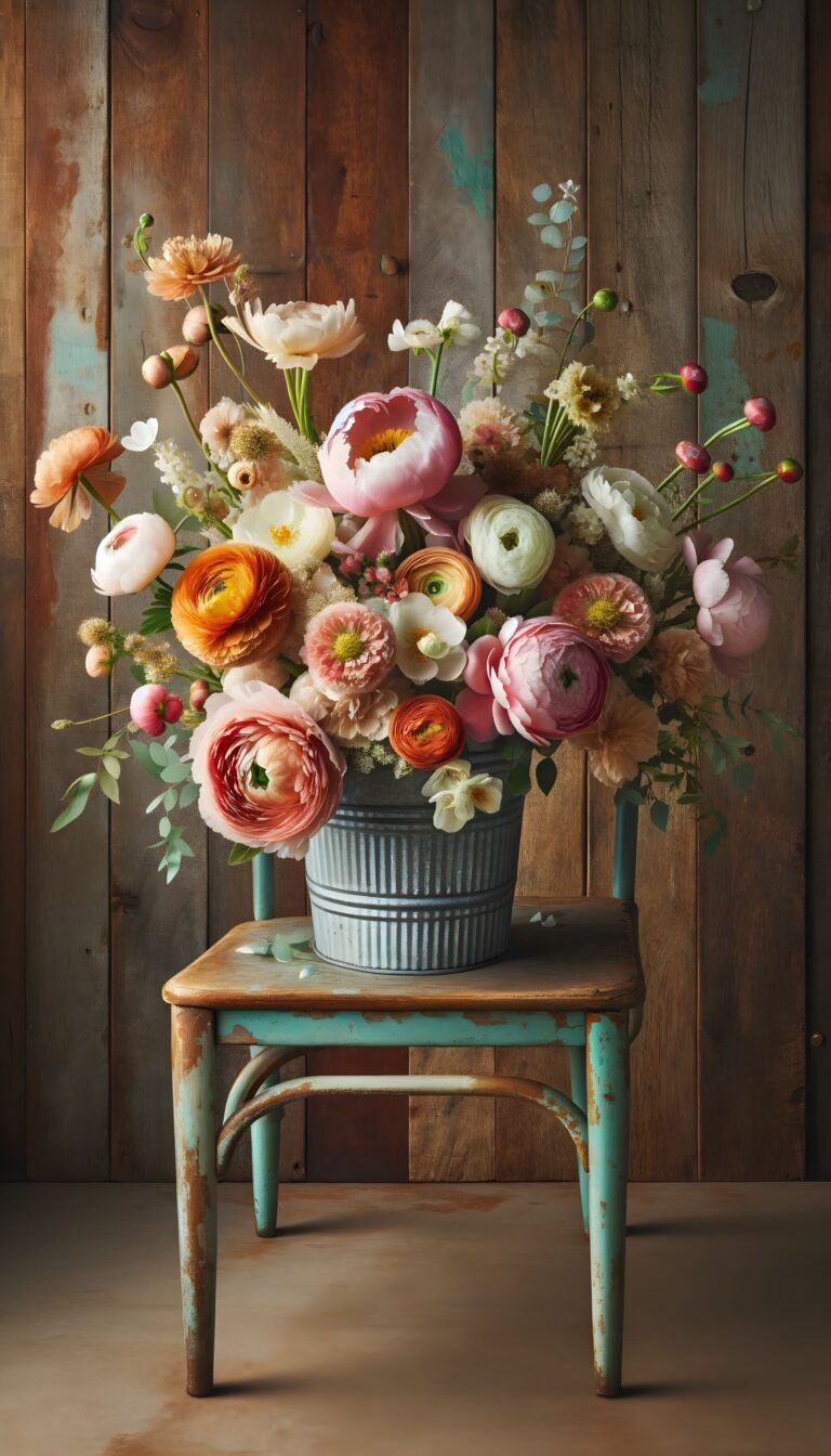 Diamond Painting Bloemen Op Stoel voorbeeldafbeelding van het volledige ontwerp