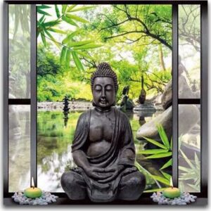 Diamond Painting Boeddha Bij Raam voorbeeldafbeelding van het volledige ontwerp
