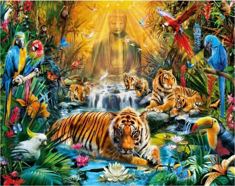 Diamond Painting Boeddha - Dieren voorbeeldafbeelding van het volledige ontwerp