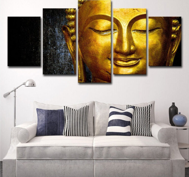 Diamond Painting Boeddha Goud 5 Luiken voorbeeldafbeelding van het volledige ontwerp