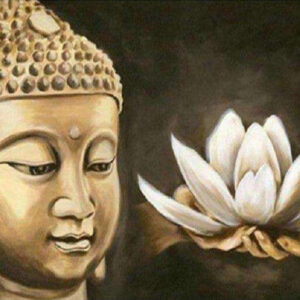 Diamond Painting Boeddha Goud Lotus voorbeeldafbeelding van het volledige ontwerp