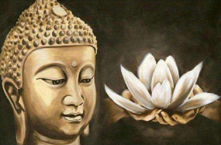 Diamond Painting Boeddha Goud Lotus voorbeeldafbeelding van het volledige ontwerp