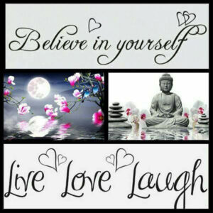 Diamond Painting Boeddha Live Love Laugh voorbeeldafbeelding van het volledige ontwerp