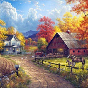 Diamond Painting Boerderij In De Herfst voorbeeldafbeelding van het volledige ontwerp
