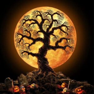 Diamond Painting Boom Halloween voorbeeldafbeelding van het volledige ontwerp