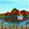 Diamond Painting Boot Op Een Meer In De Herfst voorbeeldafbeelding van het volledige ontwerp