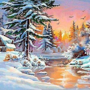 Diamond Painting Bos In De Winter voorbeeldafbeelding van het volledige ontwerp