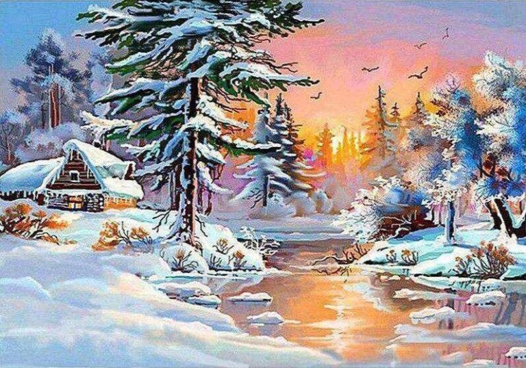 Diamond Painting Bos In De Winter voorbeeldafbeelding van het volledige ontwerp