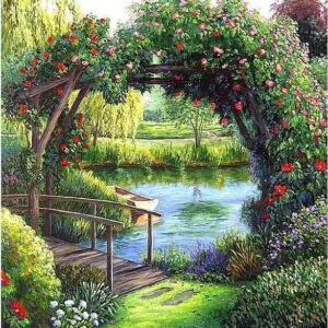 Diamond Painting Brug Bij Water voorbeeldafbeelding van het volledige ontwerp